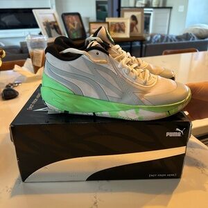 LaMelo Ball 2.  Light Gray Sneakers with Neon Green Midsole